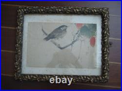 Superbe cadre ancien Art Nouveau fin XIXe-début XXe bois et stuc doré motif gui