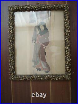 Superbe cadre ancien Art Nouveau fin XIXe-début XXe bois et stuc doré motif gui