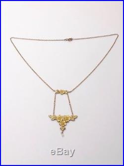 Superbe collier ancien en or 18k et perles négligé Art Nouveau 1900