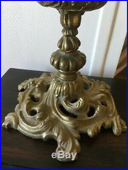 Superbe lampe ancienne en bronze doré art Nouveau globe obus ciselé
