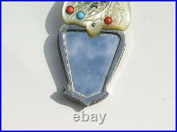 TRES BEAU PENDENTIF MIROIR ANCIEN 1900 ART NOUVEAU en NACRE et Métal Chromé