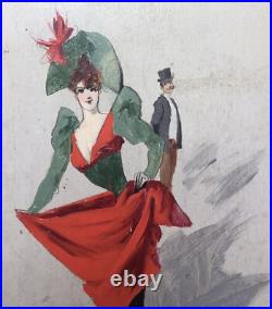 Tableau Ancien Art Nouveau Paolo Henri Scène Femme Théâtre Mode Costume c. 1900