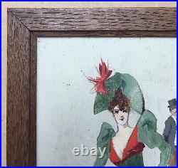 Tableau Ancien Art Nouveau Paolo Henri Scène Femme Théâtre Mode Costume c. 1900
