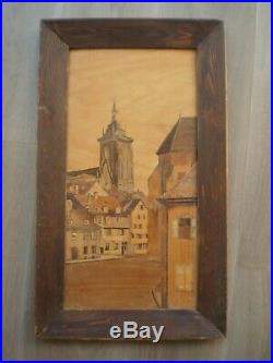 Tableau Marqueterie Charles Spindler Ancien Decor Colmar Alsace 26x51