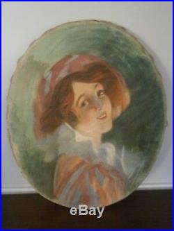 Tableau Pastel Sur Velours Femme Art Nouveau Rene Pean Ancien 1900 Portrait