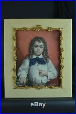 Tableau ancien Portrait Enfant Blond Cheveux bouclés Bernard Pégot art nouveau