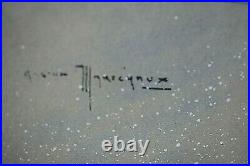 Tableau ancien gouache couple de nobles sous la neige signé Gaston Maréchaux XIX