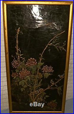 Tableau ancien laque de Chine/panneau, signé, 1900, fleurs, colibris, libellule