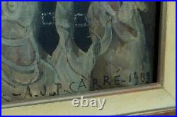 Tableau ancien portrait Art Nouveau Jeune femme Robe J. P Carré Bordeaux hst 1900