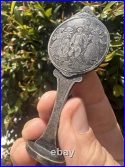 Timbre Sceau Cire Art Nouveau Ancien Français Argent Plaqué Bron Double Face Timbre Sceau Cire Art Nouveau Ancien Français Argent Plaqué Bron Double Face