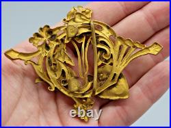 Tres Belle Boucle De Ceinture Ancienne Art Nouveau Signee Hb Decor Floral
