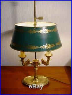 Très Belle Lampe Bouillotte Ancienne En Bronze Style Empire 2 Lumières Cygnes