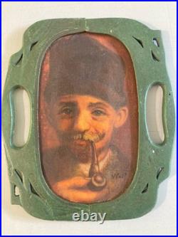 Très Belle Peinture 1920 Huile Sur Toile Portrait Homme Pipe Ancien Art Nouveau