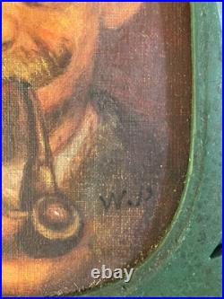 Très Belle Peinture 1920 Huile Sur Toile Portrait Homme Pipe Ancien Art Nouveau