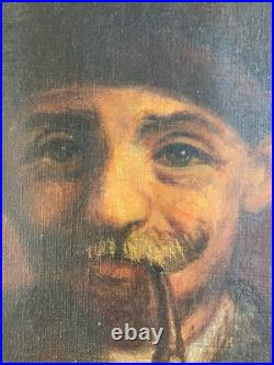 Très Belle Peinture 1920 Huile Sur Toile Portrait Homme Pipe Ancien Art Nouveau