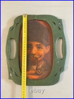 Très Belle Peinture 1920 Huile Sur Toile Portrait Homme Pipe Ancien Art Nouveau
