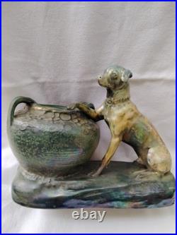 VASE Ancien Chien Céramique irisée Art Nouveau