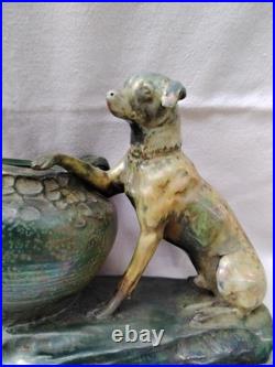 VASE Ancien Chien Céramique irisée Art Nouveau