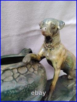 VASE Ancien Chien Céramique irisée Art Nouveau