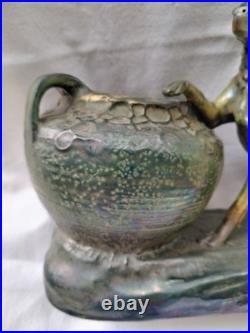 VASE Ancien Chien Céramique irisée Art Nouveau