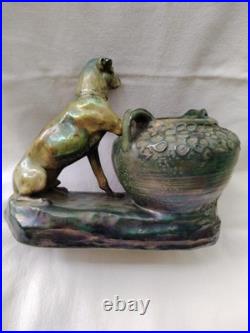 VASE Ancien Chien Céramique irisée Art Nouveau