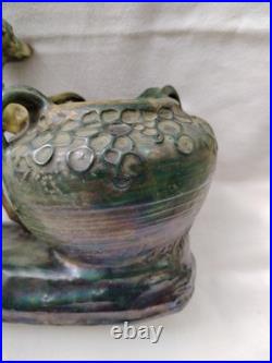 VASE Ancien Chien Céramique irisée Art Nouveau