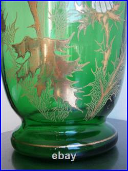Vase 1900 Verre émaillé St Legras décor Floral Art Nouveau Vert Ancien