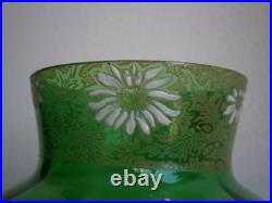 Vase 1900 Verre émaillé St Legras décor Floral Art Nouveau Vert Ancien