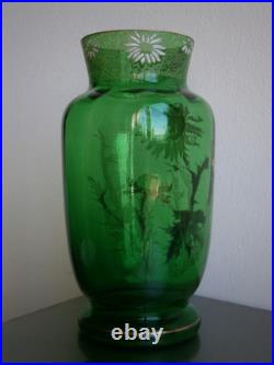 Vase 1900 Verre émaillé St Legras décor Floral Art Nouveau Vert Ancien