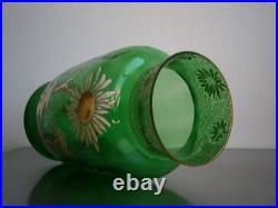 Vase 1900 Verre émaillé St Legras décor Floral Art Nouveau Vert Ancien