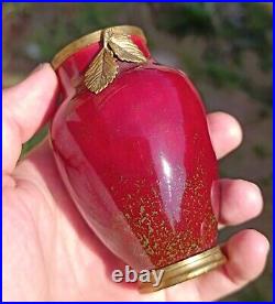 Vase Ancien Miniature Porcelaine de Sèvres 10cm Rouge Vert Bronze Art Nouveau