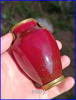 Vase Ancien Miniature Porcelaine de Sèvres 10cm Rouge Vert Bronze Art Nouveau