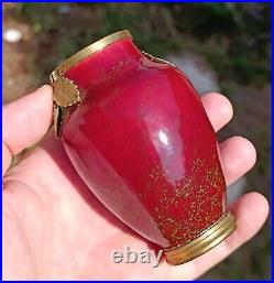 Vase Ancien Miniature Porcelaine de Sèvres 10cm Rouge Vert Bronze Art Nouveau