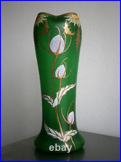 Vase Art Nouveau Verre émaillé doré 1900 décor Chardon Floral Ancien