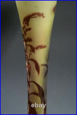 Vase En Verre Camée Ancien Art Nouveau Galle Gravé À L'acide