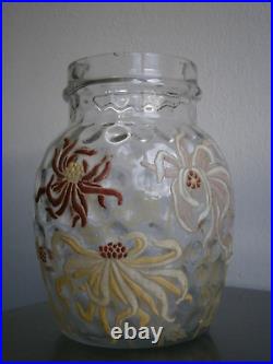 Vase Pot Verre émaillé Art Nouveau Legras décor 1900 Floral Ancien