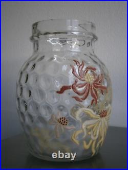 Vase Pot Verre émaillé Art Nouveau Legras décor 1900 Floral Ancien