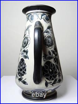 Vase ancien Art Déco 1920-40 en grès fin, style Art Nouveau & chinoiserie, décor Vase ancien Art Déco 1920-40 en grès fin, style Art Nouveau & chinoiserie, décor