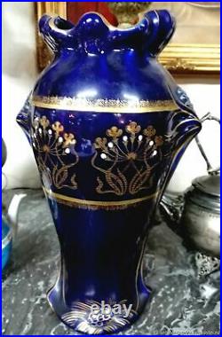Vase ancien Fleurs Barbotine Faience Art Nouveau France Antique vase Fleurs