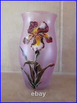 Vase ancien Verre émaillé Art Nouveau décor de Fleurs Signé LEGRAS