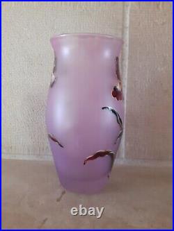 Vase ancien Verre émaillé Art Nouveau décor de Fleurs Signé LEGRAS