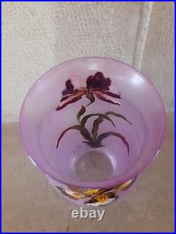 Vase ancien Verre émaillé Art Nouveau décor de Fleurs Signé LEGRAS