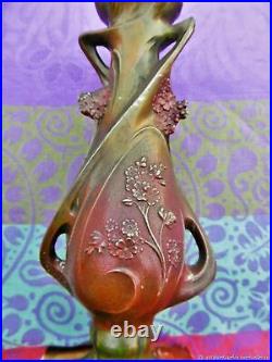 Vase décoratif ancien Pensees regule patiné Art Nouveau France. Antique decora