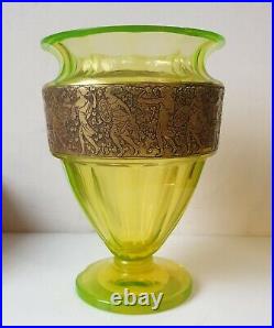 Vase jugendstil moser karlsbad ouraline vert jaune ancien art deco nouveau 1900