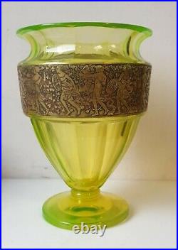 Vase jugendstil moser karlsbad ouraline vert jaune ancien art deco nouveau 1900