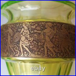 Vase jugendstil moser karlsbad ouraline vert jaune ancien art deco nouveau 1900