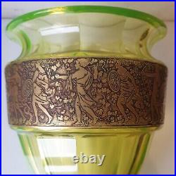 Vase jugendstil moser karlsbad ouraline vert jaune ancien art deco nouveau 1900