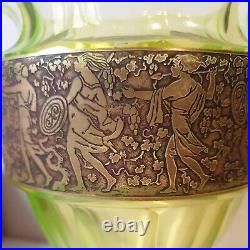 Vase jugendstil moser karlsbad ouraline vert jaune ancien art deco nouveau 1900