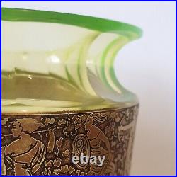 Vase jugendstil moser karlsbad ouraline vert jaune ancien art deco nouveau 1900