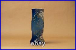 Vase verre émaillé Legras Montjoye Moser ancien bleu fleurs art nouveau 1900
